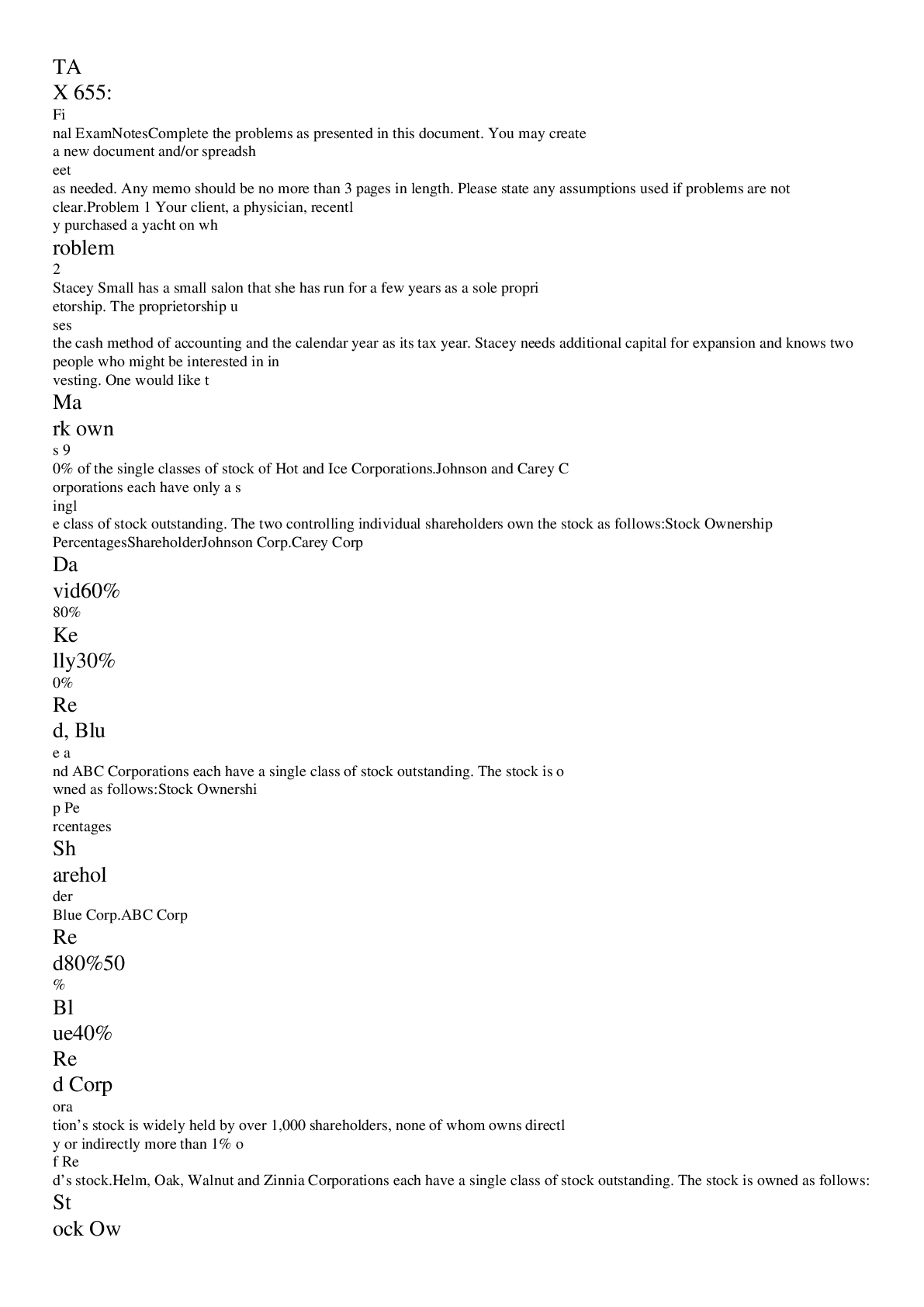 Preview image of TAX 655 /TAX 655 Final Exam 1 document